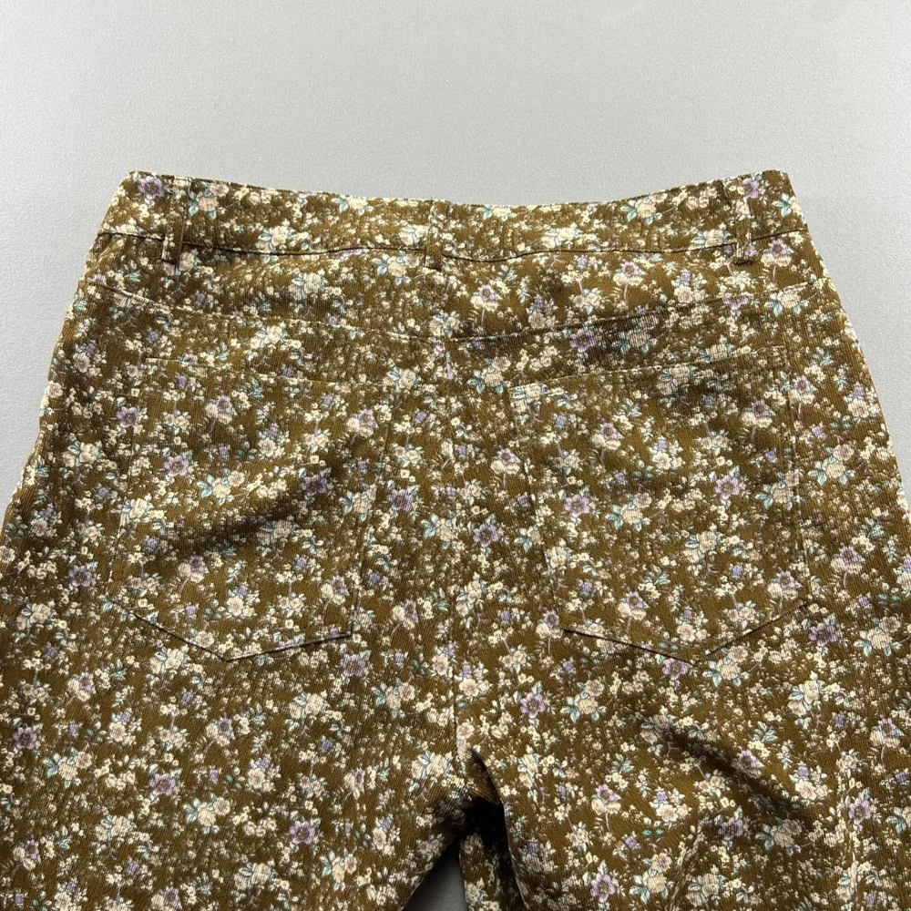 Polagram Corduroy Pants Womens XL Multi Ditsy Floral Cotton Wide Leg High Rise